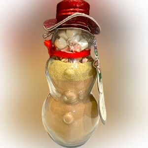 VTG RARE LAGUNA HOME COLLECTIBLE SNOWMAN PEPPERMINT COCOA MIX GLASS JAR BOTTLE